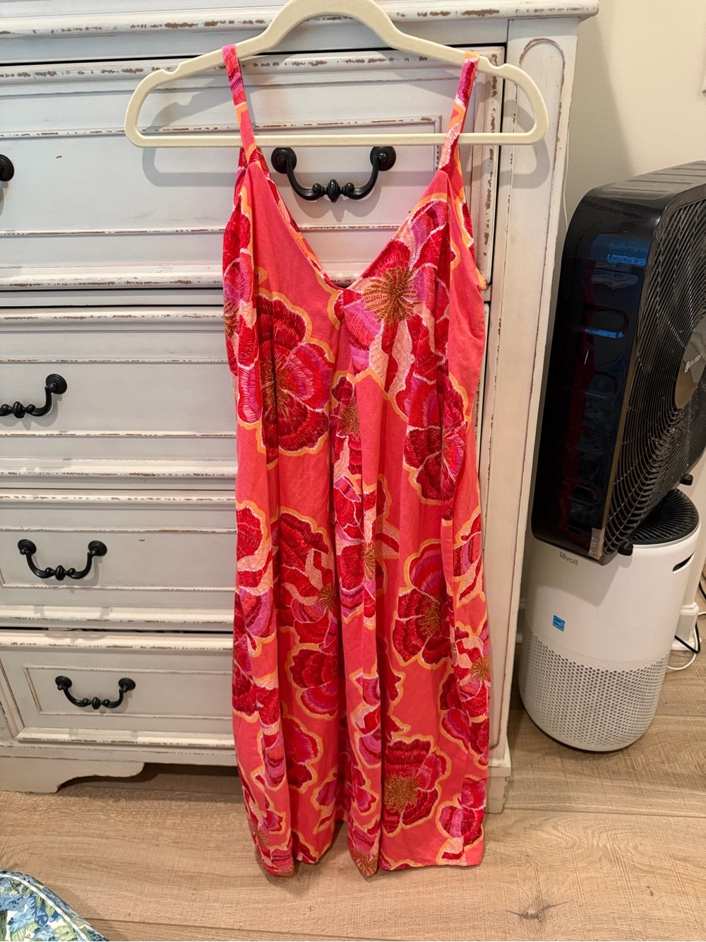 LOFT Pink & Red Floral Spaghetti-Strap Maxi Dress